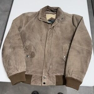 Members Only Mens Suede Bomber Jacket Tan Faux Shearling Lined Vintage Coat
